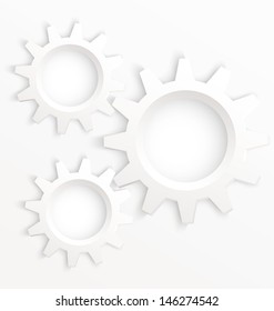 Vector illustration of cog wheel speech bubbles with copy space abstract background.