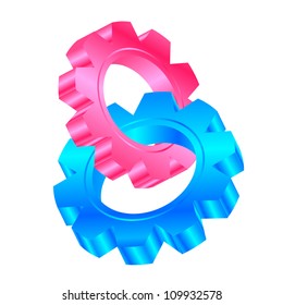 Vector illustration of cog wheels entwined