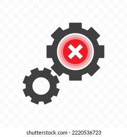 Vector illustration of cogs rejected icon sign and symbol. colored icons for website design .Simple design on Transparent background (PNG).