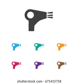Vector Illustration Of Coiffeur Symbol On Hair Dryer Icon. Premium Quality Isolated Desiccator Element In Trendy Flat Style.