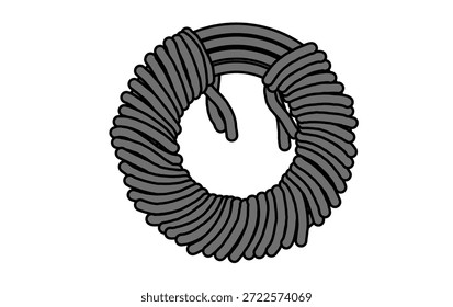 Vector illustration of a coiled rope or thick cable bundle forming a circular shape, minimalist grey line art icon isolated on white background.