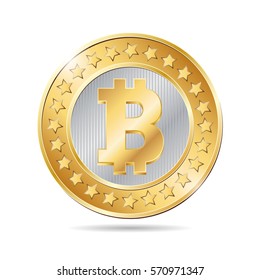 vector illustration of a coin with bitcoin sign. EPS
