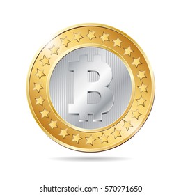 vector illustration of a coin with bitcoin sign. EPS