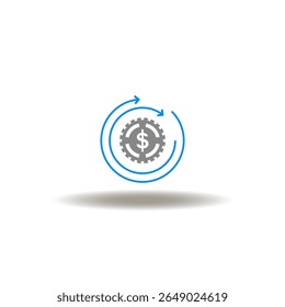 Vector illustration of coin dollar cash with round arrows. Symbol of money transfer.
