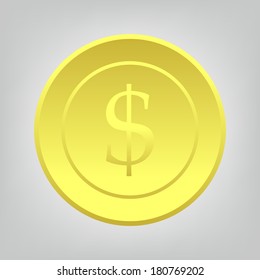 Vector illustration of coin, dollar, symbol on a gray background 