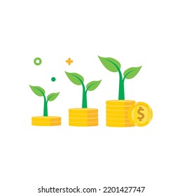 vector illustration of coin growth, investment, coin planting. vector design that is very suitable for finance, banks, websites, apps etc.