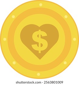 vector illustration coin with a heart and dollar sign, in donation concept