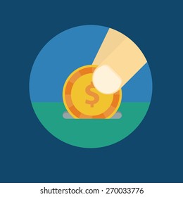 Vector illustration of a coin in his hand
