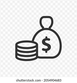 Vector Illustration Of Coin And Money Bag Icon In Dark Color And Transparent Background(png).