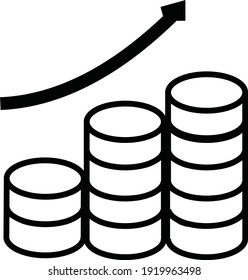Icono de aumento de inversión perfecto en píxeles de monedas