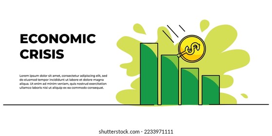 Vector illustration of a coin rolling on a descending chart. Business, finance and investment concept design. Modern flat in continuous line style.