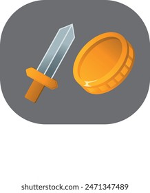 Vector illustration. Coin and sword.
