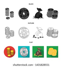 Vector illustration of coin and treasure icon. Set of coin and money stock vector illustration.