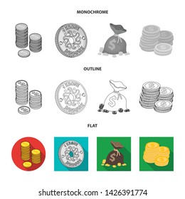 Vector illustration of coin and treasure logo. Collection of coin and money stock symbol for web.