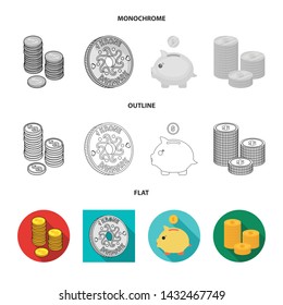 Vector illustration of coin and treasure sign. Collection of coin and money vector icon for stock.