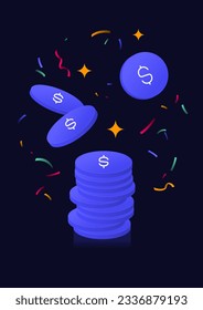 Vector illustration of coins and confetti.