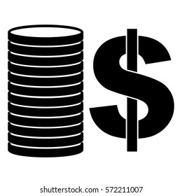 Ilustración vectorial de monedas con icono del dólar en negro

