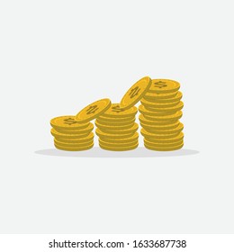 Vector illustration of coins, flat coin icon, coin stack, coin money, isolated modern design on a gray background