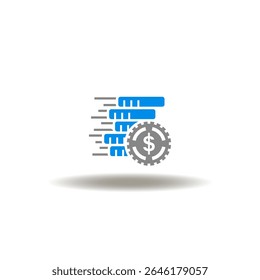Ilustração vetorial de moedas pilha pilha movimento rápido e moeda com moeda de dólar. Símbolo de transferência de dinheiro.