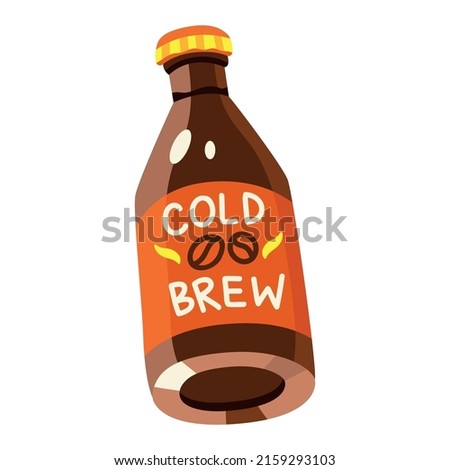 Vector illustration of cold brew coffee. Delicious drink in glass bottle. Orange; yellow, brown, beige colors. Hand drawn cartoon flat vector illustration