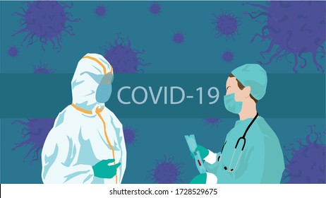 Vector Illustration in kalten Farben ideal für Publikationen über das Coronavirus, Wissenschaftler, Bluttests, Infektionskrankheiten und verwandte.