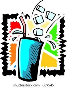 A vector illustration of a cold drink in wax cup with straw.