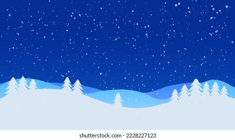 Vektorgrafik Kalte Winterweihnacht und Neujahrshintergrund. Winterschneefall und Schneeflocken auf dunkelblauem Hintergrund.