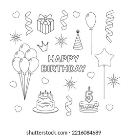 Vector illustration. The collage is in black and white. Birthday. 5 years old.