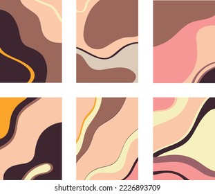 Vector illustration of collage of creative paintings with colorful abstract swirls and lines against white background
