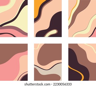 Vector illustration of collage of creative paintings with colorful abstract swirls and lines against white background