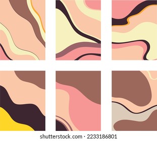 Vector illustration of collage of creative paintings with colorful abstract swirls and lines against white background
