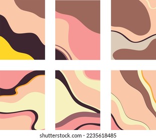 Vector illustration of collage of creative paintings with colorful abstract swirls and lines against white background