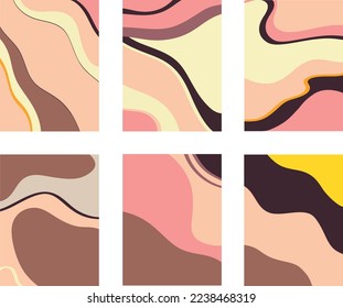 Vektorgrafik von Collagen von kreativen Gemälden mit bunten abstrakten Schwirren und Linien auf weißem Hintergrund