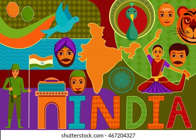 vector illustration of collage displaying rich cultural heritage of India