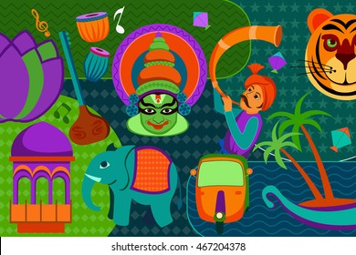 vector illustration of collage displaying rich cultural heritage of India