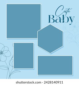 Vector illustration Collage editable post banner template Set of empty photo frames compositions