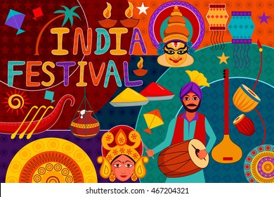 vector illustration of collage of Indian Festival displaying rich cultural heritage of India