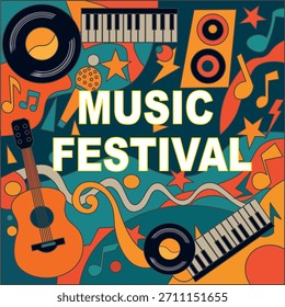 Vector Illustration Collage of Music for Background and Wallpaper