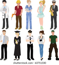 A vector illustration of a collage of professional workers