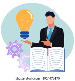 Vector Illustration, Collect Ideas And Choose The Best Of Many Ideas After Brainstorming Critical Thinking Concepts. Creative, Innovative Process. The Light Bulb Symbol As An Unattainable Bright Mind.