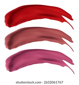 Vector illustration of a collection of 3d smears of lipstick various colors isolated on white background