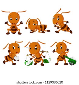 vector illustration of collection of ant cartoon