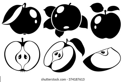 Vector illustration. Collection of vector apple fruits silhouettes isolated on white background