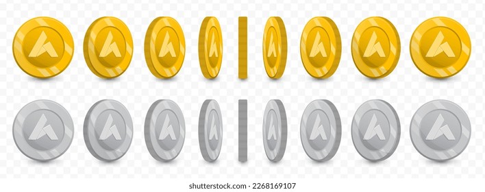 Ilustración vectorial de una colección de monedas en moneda ardor en colores dorados y escala de grises aislada en fondo transparente (PNG).
