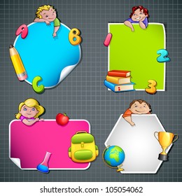 vector illustration of collection of back to school template with kids and object