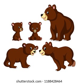 vector illustration of the collection of the bear and baby bear with different posing