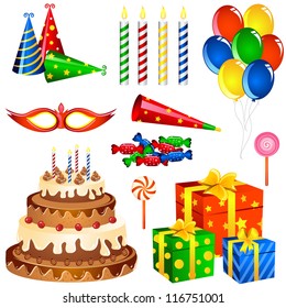 vector illustration of collection of Birthday items