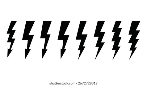 Vector illustration of collection of black lightning bolt symbols