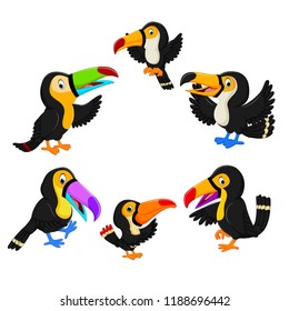 vector illustration of the collection of black toucan with the different posing