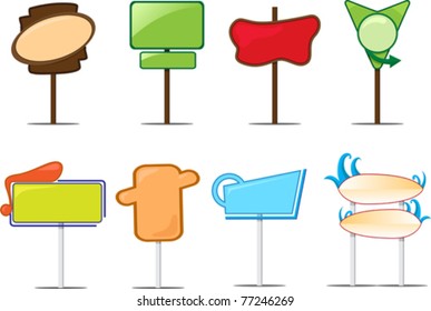 A vector illustration of a collection of blank sign posts